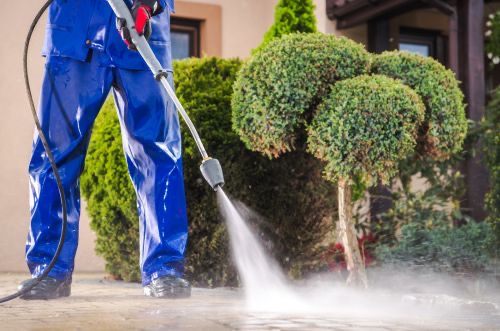 Pressure washing stone exterior in Morehead City NC