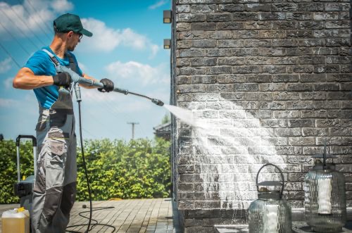 Pressure washing exterior stone in Morehead City NC